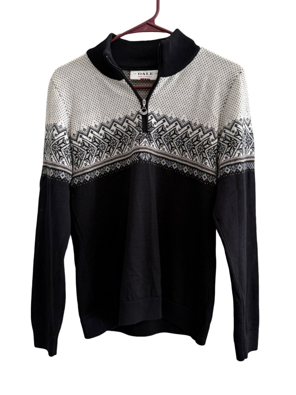 Dale of Norway St. Moritz 1/4 Zip Sweater 100% Merino Wool Black Ivory Medium